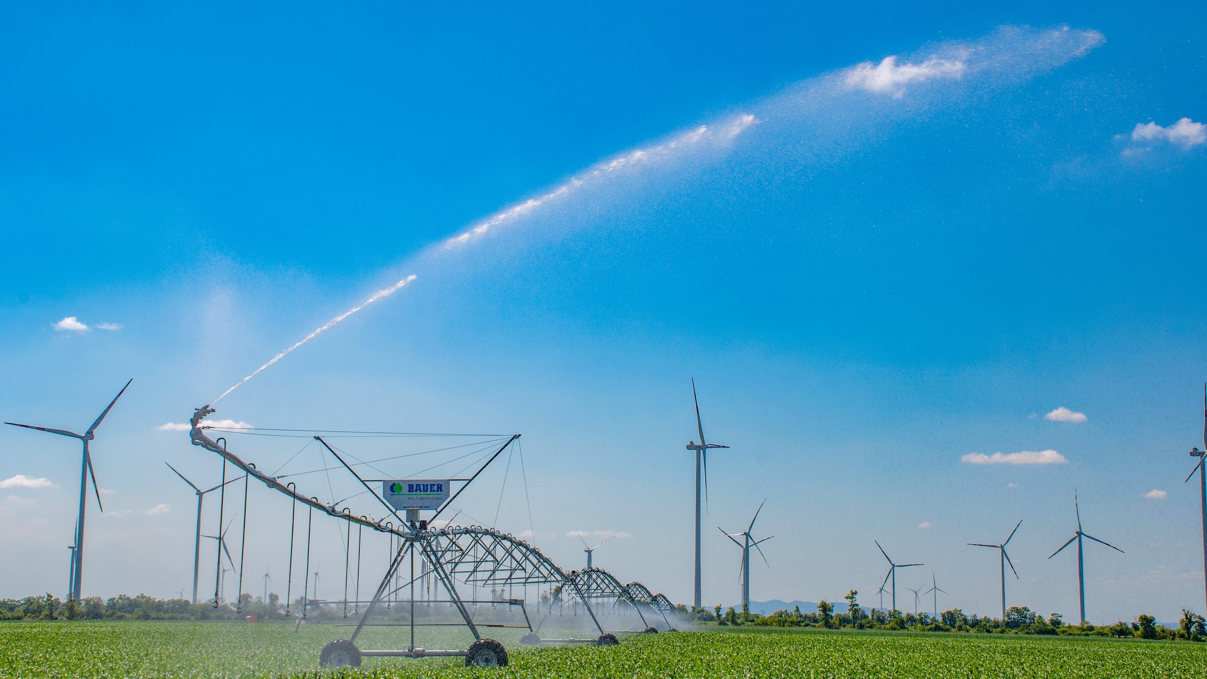 BAUER pivot irrigation machine watering a field